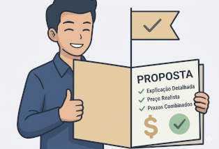 Profissional apresentando proposta detalhada